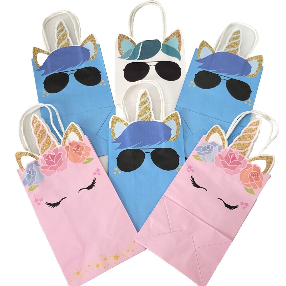Unicorn Party Favor Bags With Handles Lot of 6 Goodie Candy Gift Bags Birthday